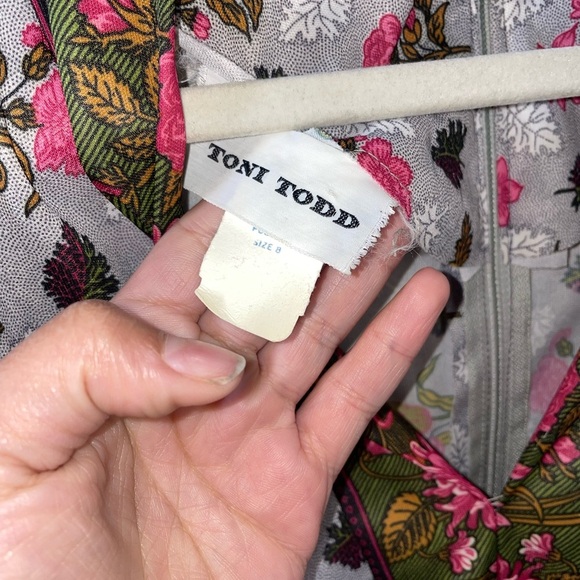 Vintage Toni Todd Maxi‎ Dress Grey with Hot Pink Floral - Picture 4 of 8